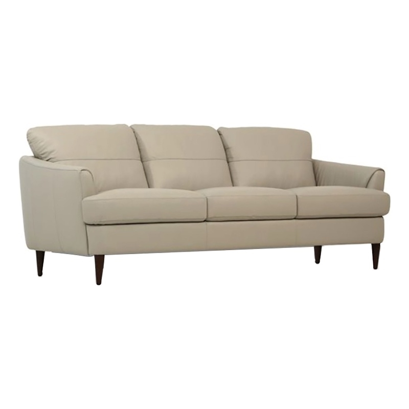 Bowery Hill Modern Leather Upholstered T-Shaped Cushion Sofa in Beige