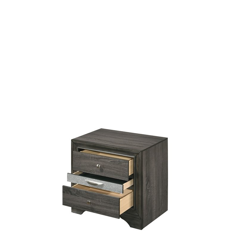 Bowery Hill Modern 3 Drawer Nightstand in Gray