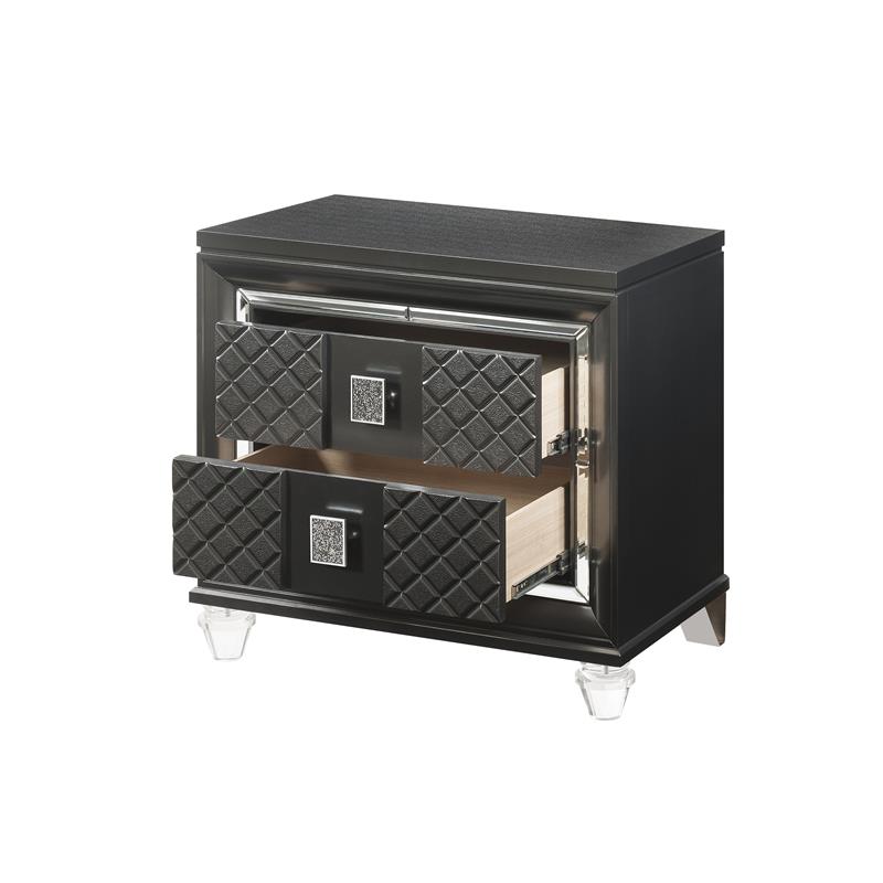 Bowery Hill Contemporary 2 Drawer Nightstand in Metallic Gray