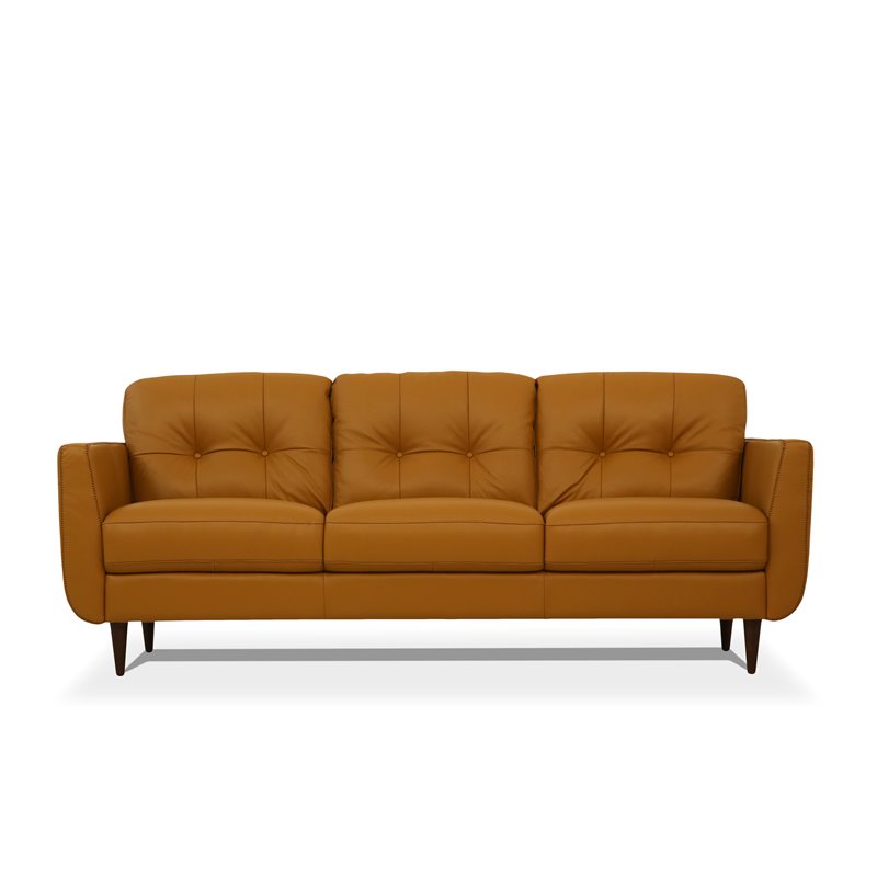 Bowery Hill Leather Caramel Sofa Rectangular Button Tufting 83