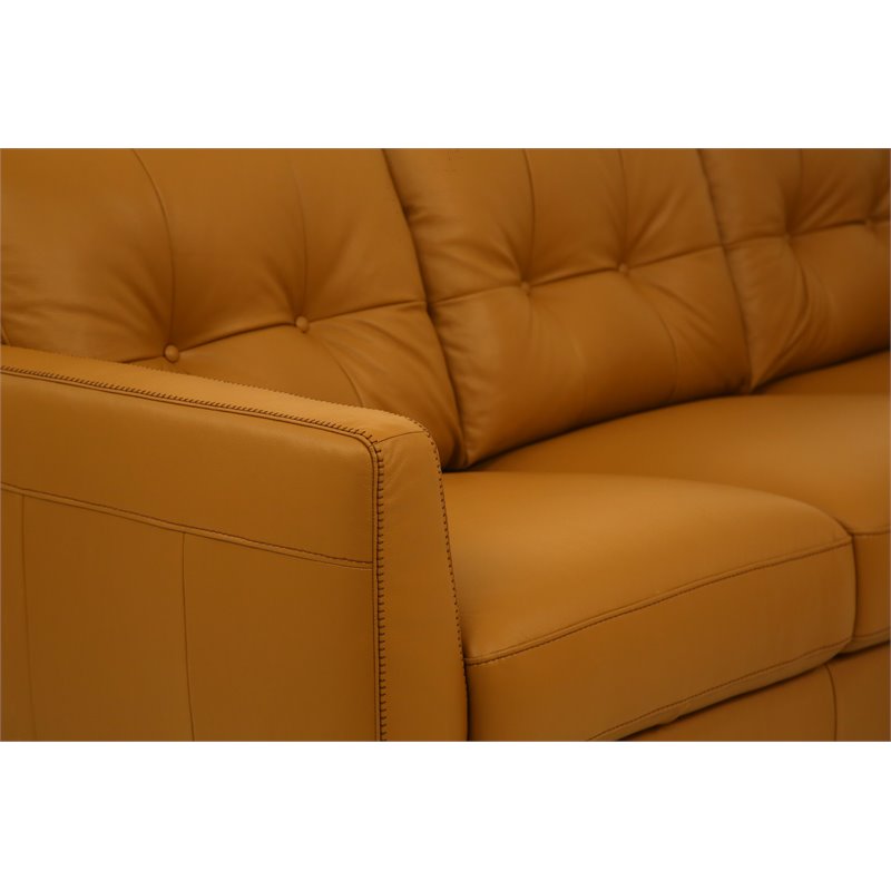Bowery Hill Leather Caramel Sofa Rectangular Button Tufting 83