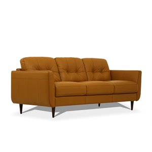 Bowery Hill Leather Caramel Sofa Rectangular Button Tufting 83&quot Unassembled