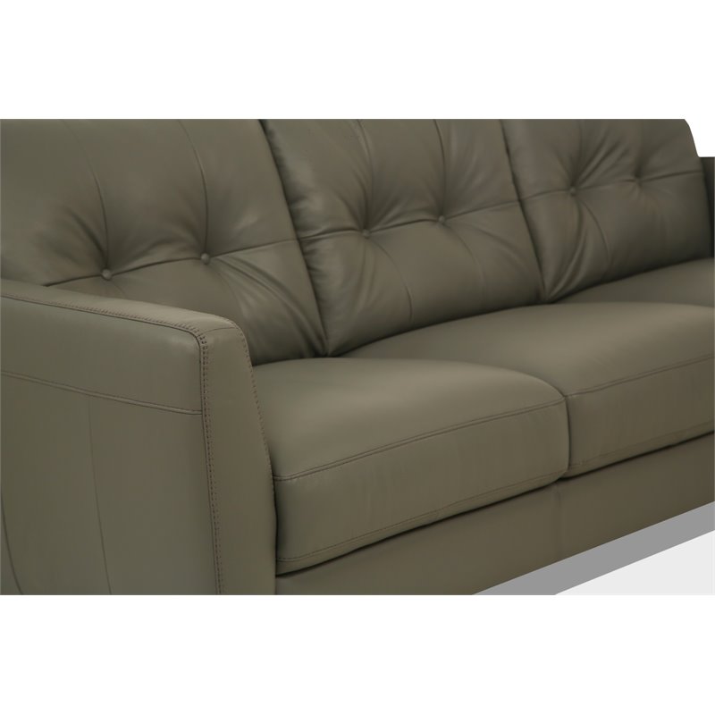 Bowery Hill Modern Tufted Leather Sofa in Pesto Green