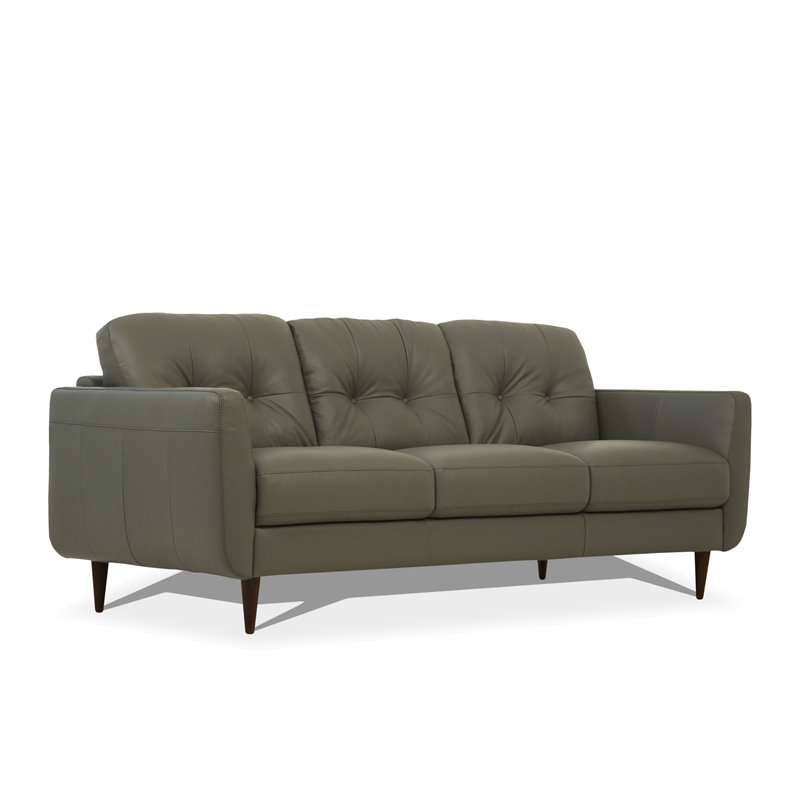 Bowery Hill Modern Tufted Leather Sofa in Pesto Green