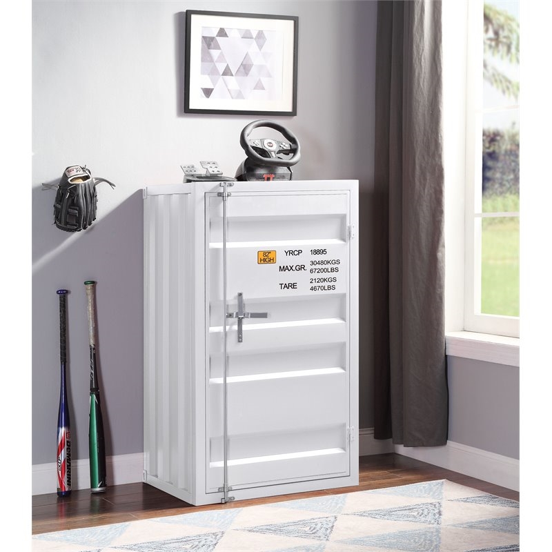 Bowery Hill Contemporary Metal Rectangular Chest with 1 Door in White