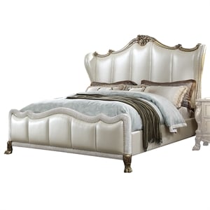 Bowery Hill Traditional Queen Panel Bed with Nailhead Trim in Gold