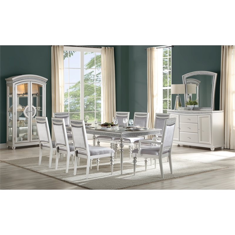 Bowery Hill Contemporary Dining Table with Extension Leaf in Platinum
