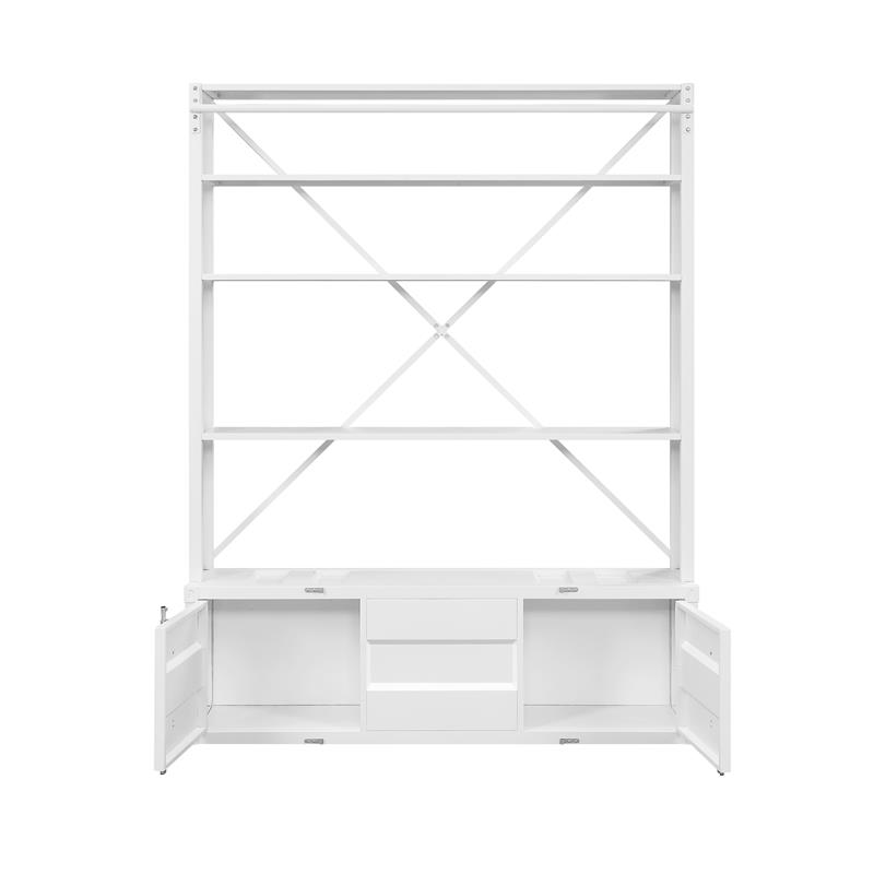 Bowery Hill Modern 4 Shelf Metal Bookshelf with Ladder in White