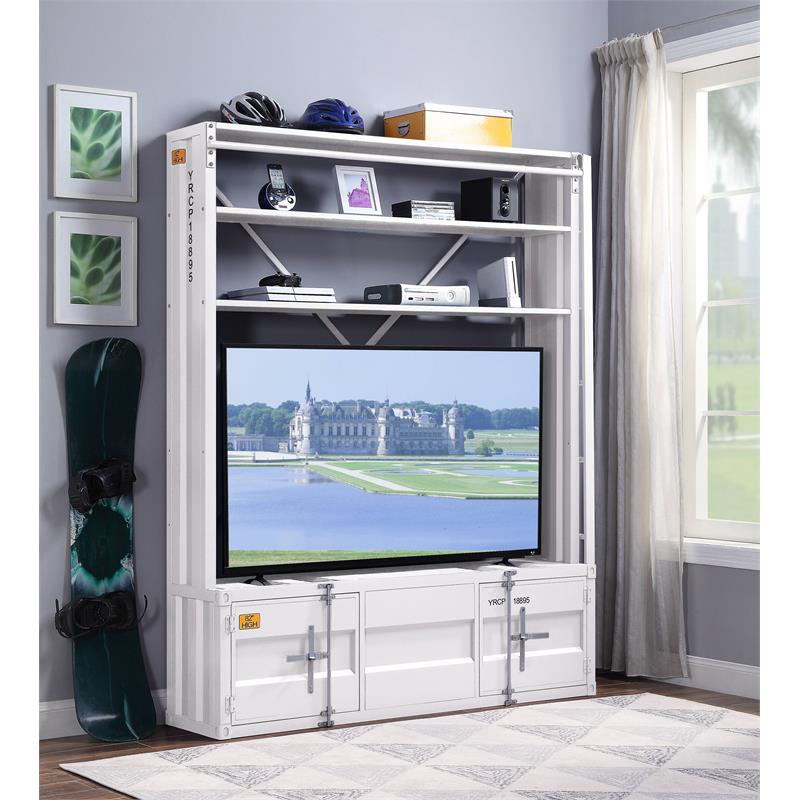 Bowery Hill Modern 4 Shelf Metal Bookshelf with Ladder in White