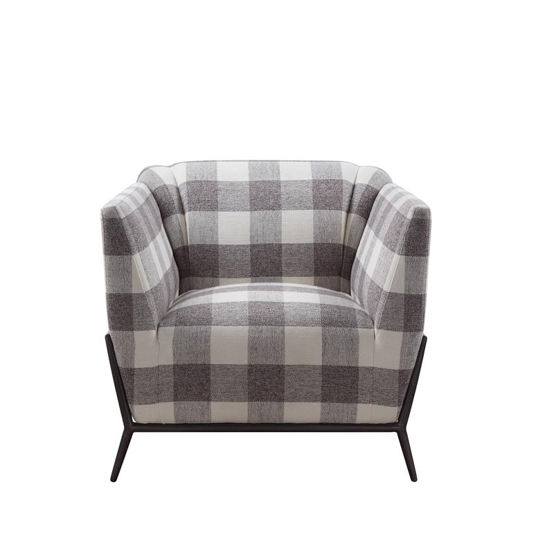 Bowery Hill Contemporary Plaid Accent Chair in Cherry