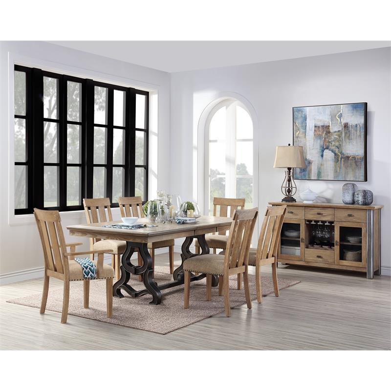 Bowery Hill Transitional Metal Base Dining Table in Maple