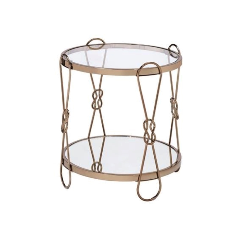 Bowery Hill Modern Glass Top Metal End Table in Champagne