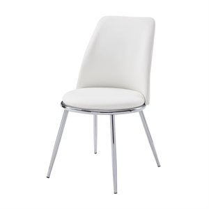 Bowery Hill Faux Leather Dining Side Chair in White and Chrome (Set of 2)