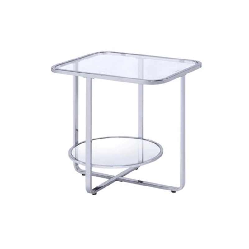 Bowery Hill Modern End Table in Chrome and Glass