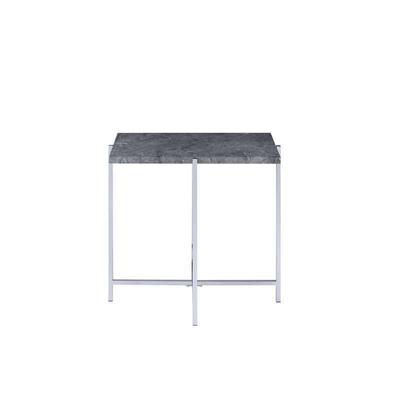Bowery Hill Modern Faux Marble End Table in Chrome