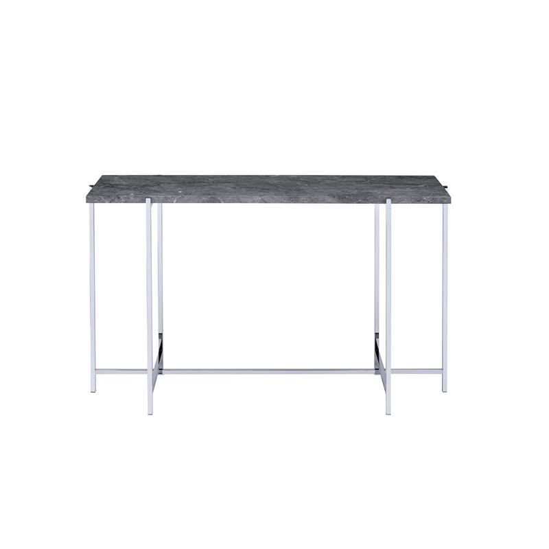 Bowery Hill Modern Faux Marble Sofa Table in Chrome