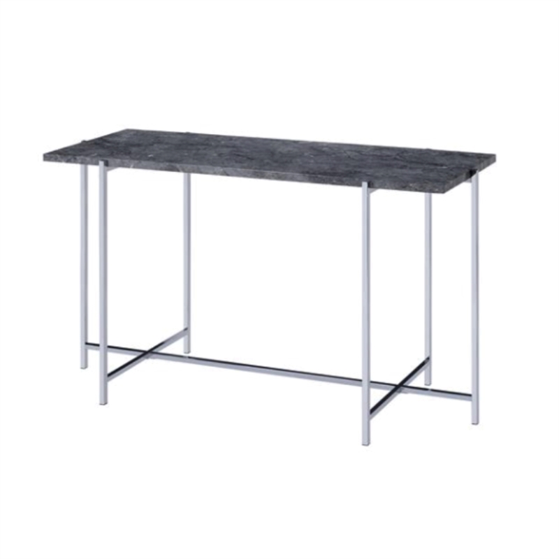 Bowery Hill Modern Faux Marble Sofa Table in Chrome