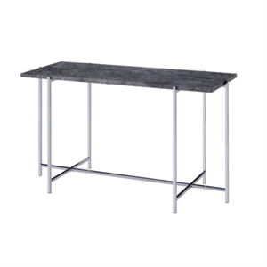 Bowery Hill Modern Faux Marble Sofa Table in Chrome