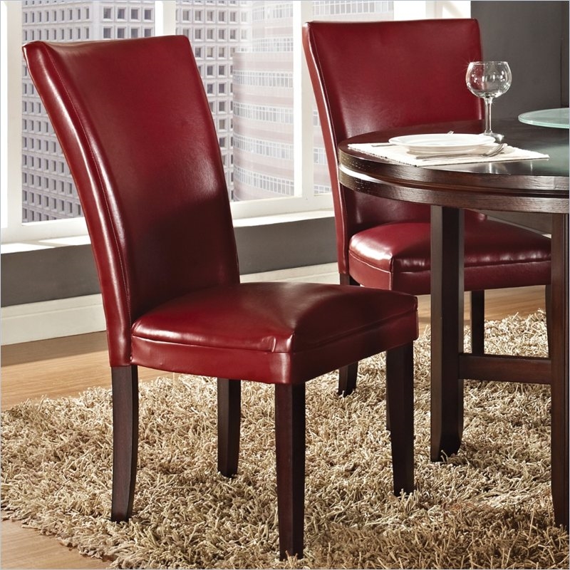 Bowery Hill Faux Leather Red Dining Side Chair Rectangular Upholstered 41.5