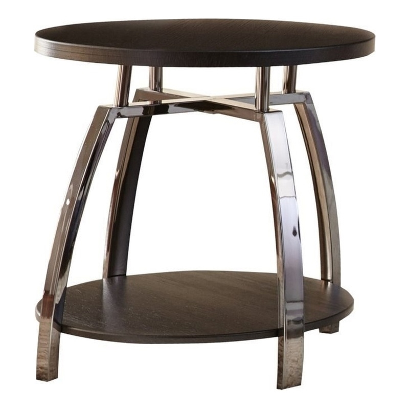 Bowery Hill Round Transitional Nickel End Table in Black Nickel
