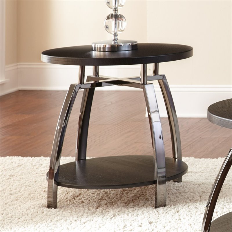 Bowery Hill Round Transitional Nickel End Table in Black Nickel