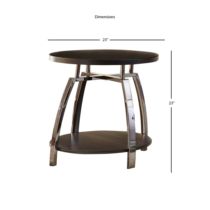 Bowery Hill Round Transitional Nickel End Table in Black Nickel