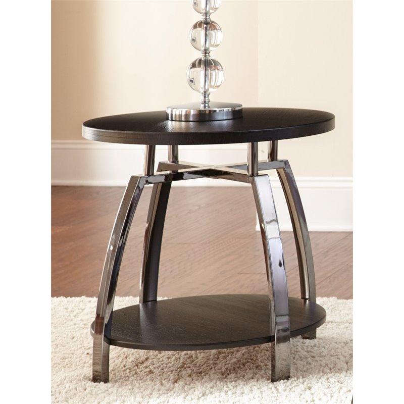 Bowery Hill Round Transitional Nickel End Table in Black Nickel