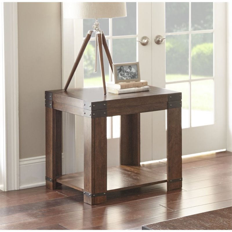 Bowery Hill Modern Square Wood End Table in Medium Cherry