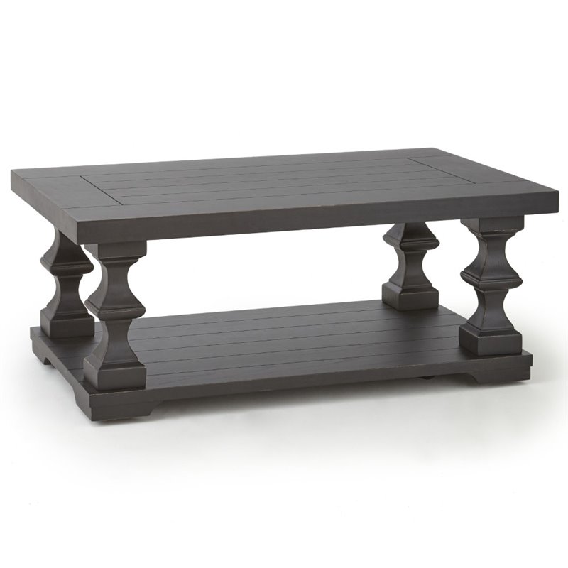 Bowery Hill Wood Coffee Table with Planked Top and Pedestal Base in Ebony