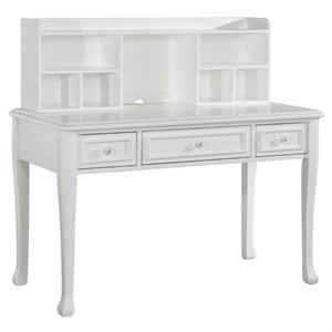 Bowery Hill Solid Wood 3-Drawers Writing Desk with Hutch in Crisp White