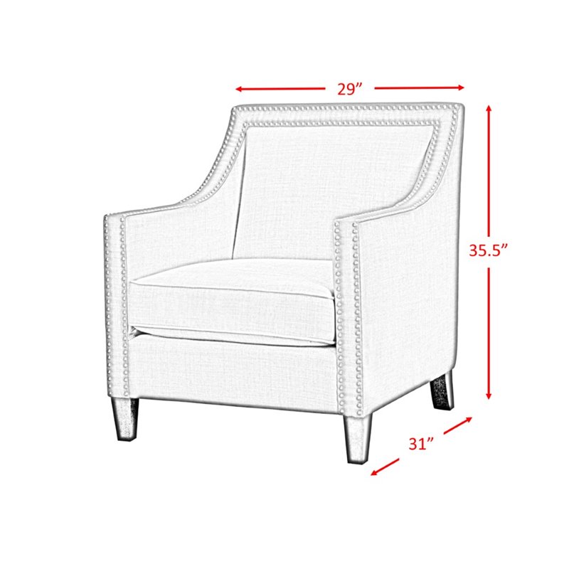 Bowery Hill Solid Wood White Chair Rectangular Trendy Metal Stud Trim 35.5