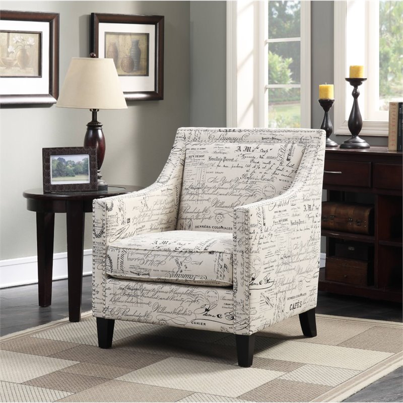 Bowery Hill Solid Wood White Chair Rectangular Trendy Metal Stud Trim 35.5