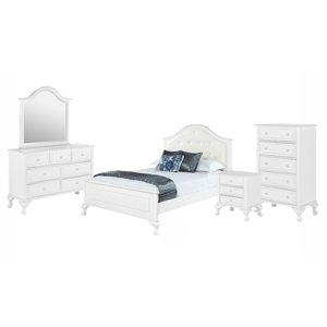 Bowery Hill Button Tufted Faux Leather 5 Piece Full Kids Bedroom Set in White