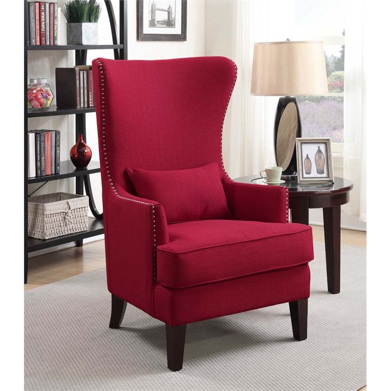 Bowery Hill Polyester Upholstered Accent Chair with Nailhead Trim in Berry