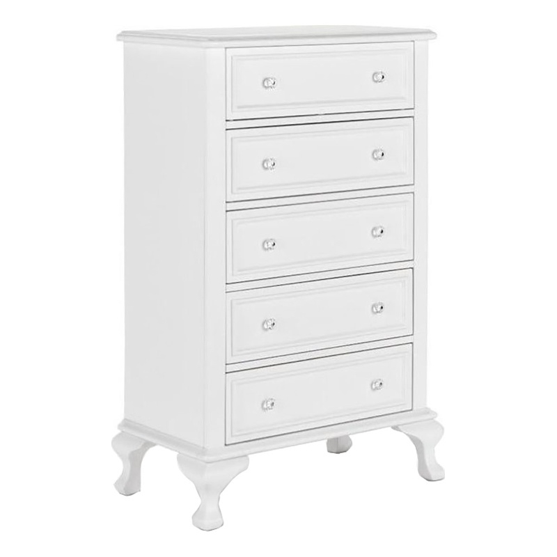 Bowery Hill Transitional 5-Drawer Solid Pine Wood Chest in White