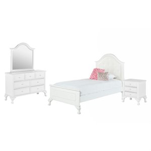 Bowery Hill Button Tufted Faux Leather 4 Piece Twin Kids Bedroom Set in White