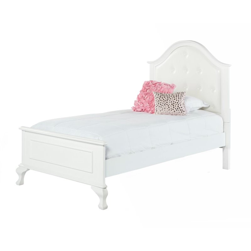 Bowery Hill Button Tufted Faux Leather 4 Piece Twin Kids Bedroom Set in White
