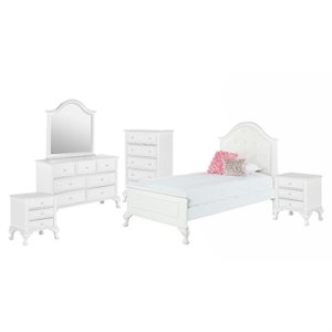 Bowery Hill Button Tufted Faux Leather 6 Piece Twin Kids Bedroom Set in White