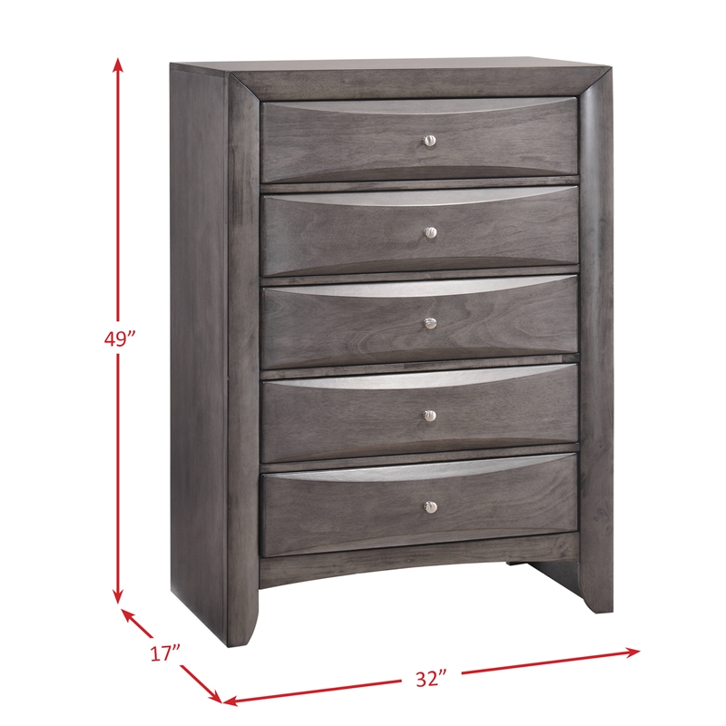 Bowery Hill 5-Drawers Bedroom Chest with Storage in Gray