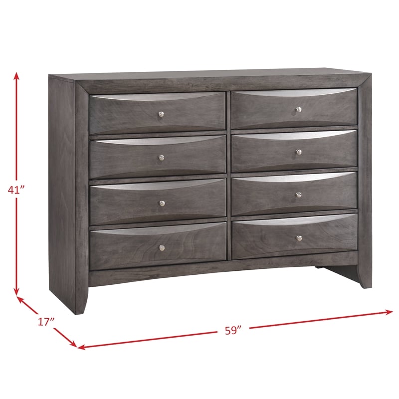 Bowery Hill 8-Drawers Bedroom Dresser in Gray/Silver Knobs