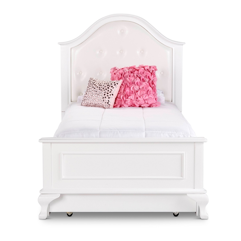 Bowery Hill Faux Leather Upholstered Twin Panel Bed in White