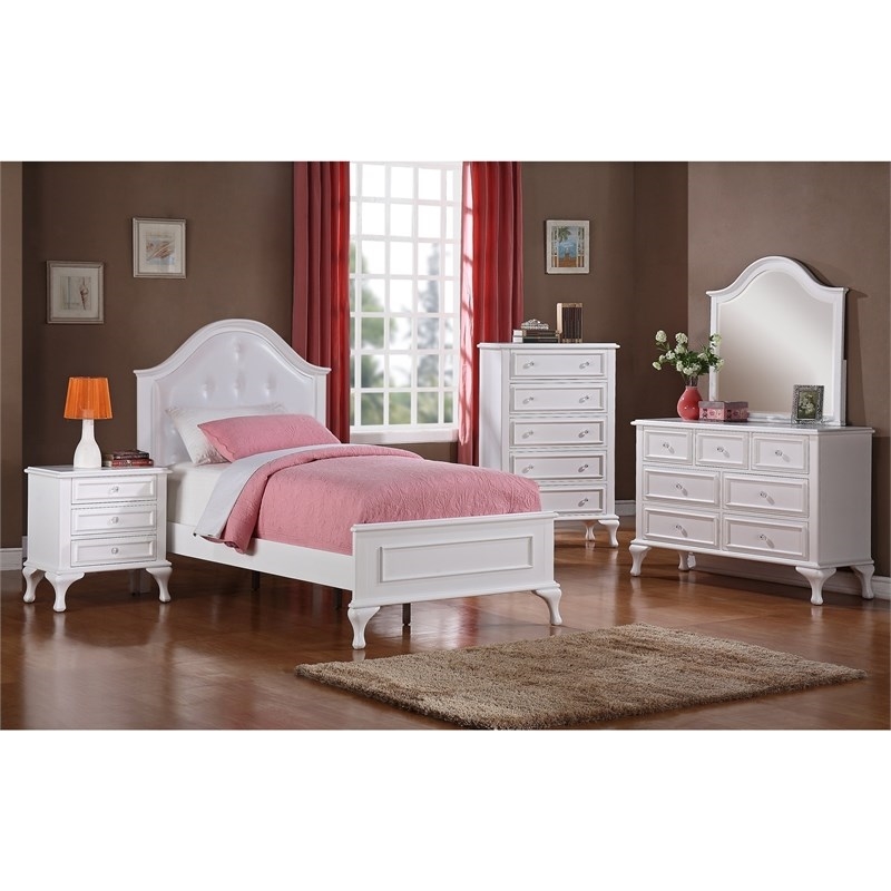 Bowery Hill Faux Leather Upholstered Twin Panel Bed in White