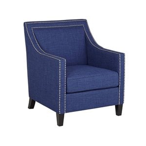 Bowery Hill Modern Solid Wood Accent Chair with Ottoman in Blue