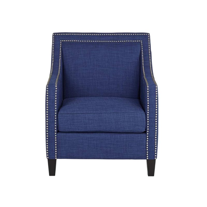 Bowery Hill Modern Solid Wood Accent Chair with Ottoman in Blue