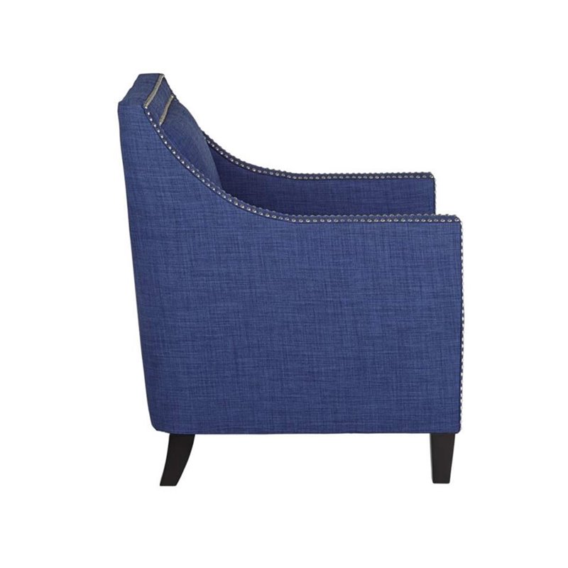 Bowery Hill Modern Solid Wood Accent Chair with Ottoman in Blue