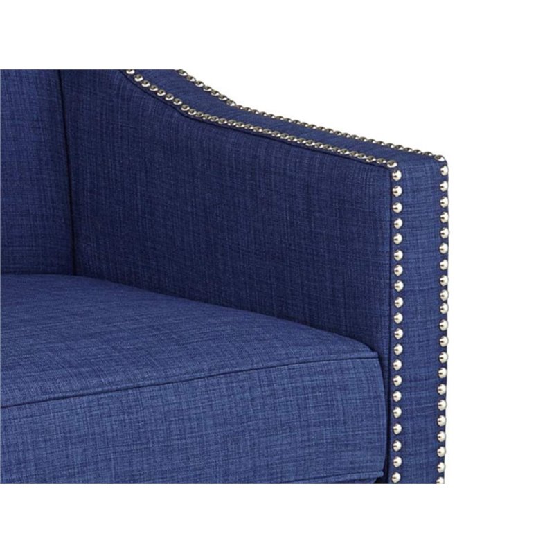Bowery Hill Modern Solid Wood Accent Chair with Ottoman in Blue