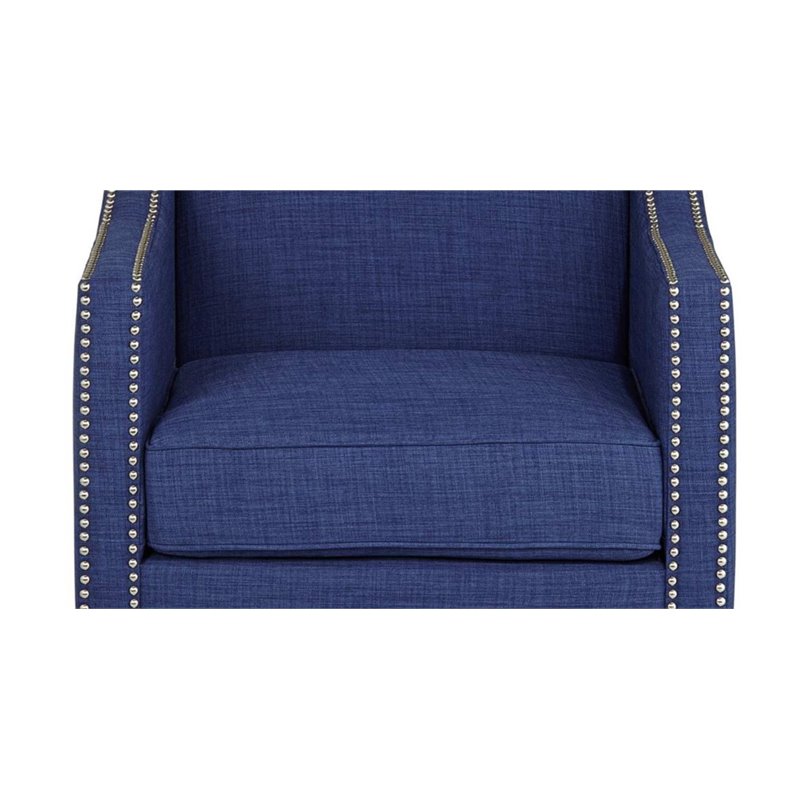 Bowery Hill Modern Solid Wood Accent Chair with Ottoman in Blue