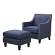 Bowery Hill Modern Solid Wood Accent Chair with Ottoman in Blue