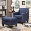 Bowery Hill Modern Solid Wood Accent Chair with Ottoman in Blue