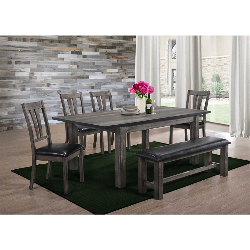 Bowery Hill 6 Piece Dining Set with Padded Seats in Gray Oak/Black